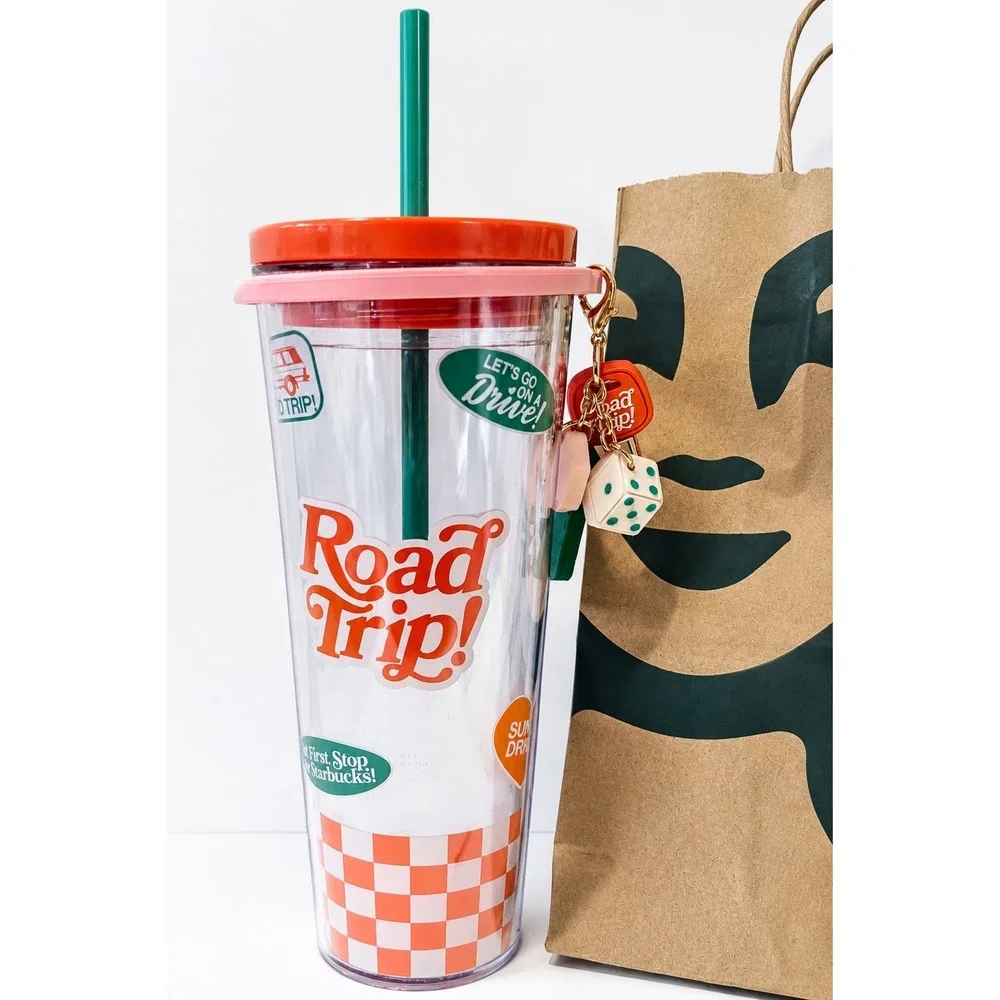 Starbucks/Dandy Road Trip Clear Tumbler Cold Cup w/ Straw & Keychain Charm